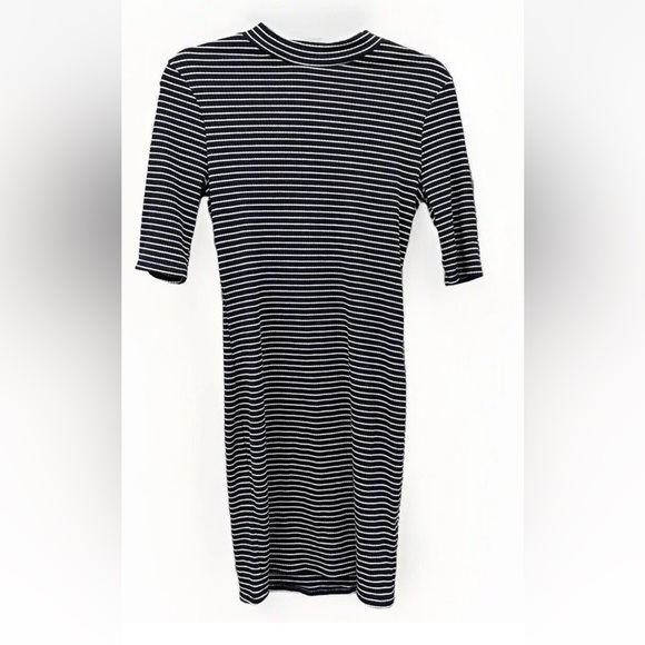 Papaya Nautical navy white striped stretch dress Women’s Size Large slimming - Picture 2 of 6